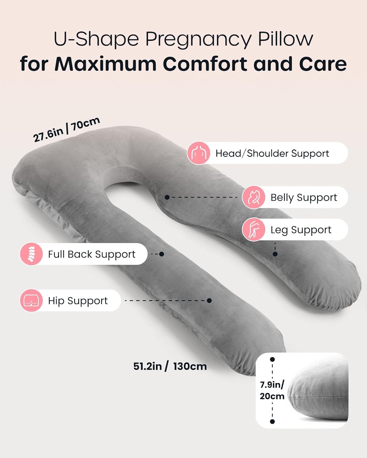 Nuliie U-Shaped Full Body Pregnancy Pillow for Sleeping - Maternity Support Cushion