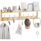 STELLSTAR 2 Pack Bamboo Wall Mounted Coat Rack with Shelf & 8 Hooks (Natural)