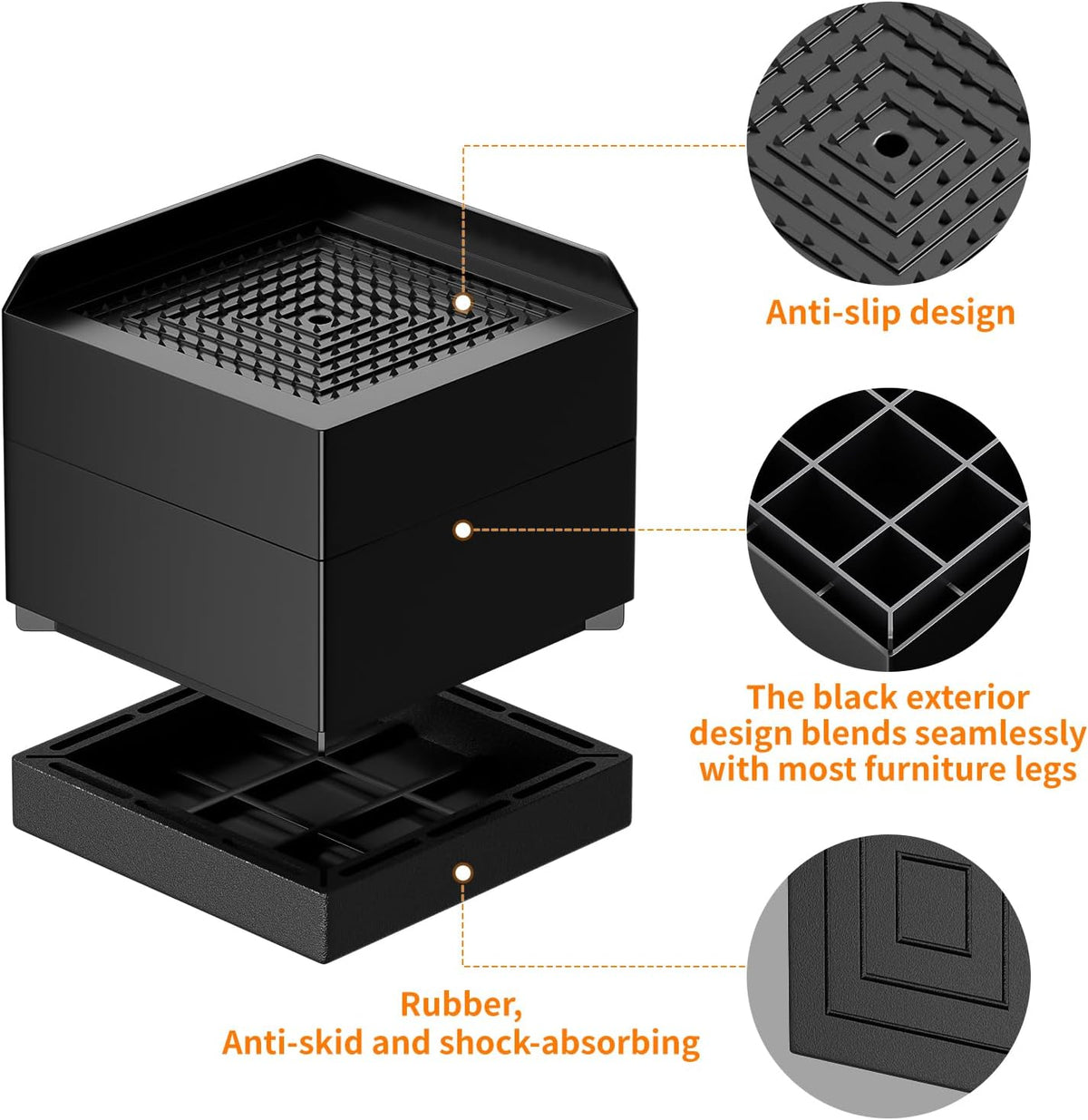RCHYFEED 2.87 Inch Heavy Duty Bed Risers 4 Pack - 2200 lbs Furniture Elevators