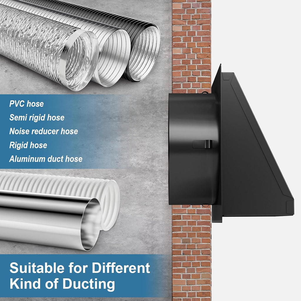 Hon&Guan 150mm Cowled Wall Air Vent Cover - 6 Inch External Ventilation Grille with Backdraft Flap