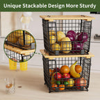 ZDXY Wire Storage Basket for Kitchen Pantry: Stackable Kitchen Counter Organizers - Wire Organizing Bin for Produce Vegetable Potato and Onion Black