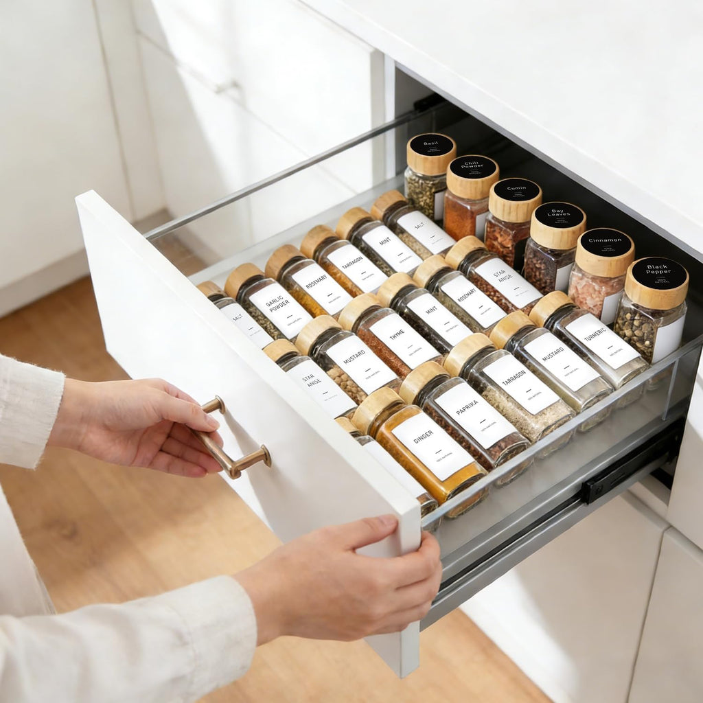 ComSaf 120ml Glass Spice Jars with Bamboo Lids & Labels for Herbs, 24 Pack