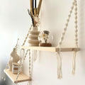Mekase Set of 2 Boho Macrame Wall Hanging Shelves - Wooden Rope Plant Floating Display