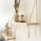 Mekase Set of 2 Boho Macrame Wall Hanging Shelves - Wooden Rope Plant Floating Display