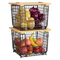 ZDXY Wire Storage Basket for Kitchen Pantry: Stackable Kitchen Counter Organizers - Wire Organizing Bin for Produce Vegetable Potato and Onion Black