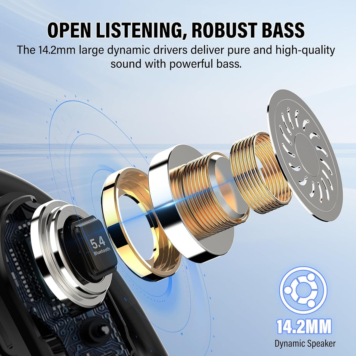 AOTONOK Open Ear Headphones, Hi-Fi Stereo Running Earphones with Adjustable Ear Hooks, IPX7 Waterproof Bone Conduction Earbuds With ENC Mics, Ultra-Comfort, LED Lights, 36H Playtime Sports Headphones for Gym