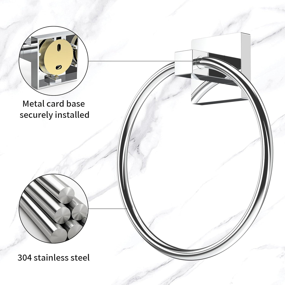 WZRUA Chrome Bathroom Accessories Set - Wall Mounted Toilet Paper Holder & Towel Ring