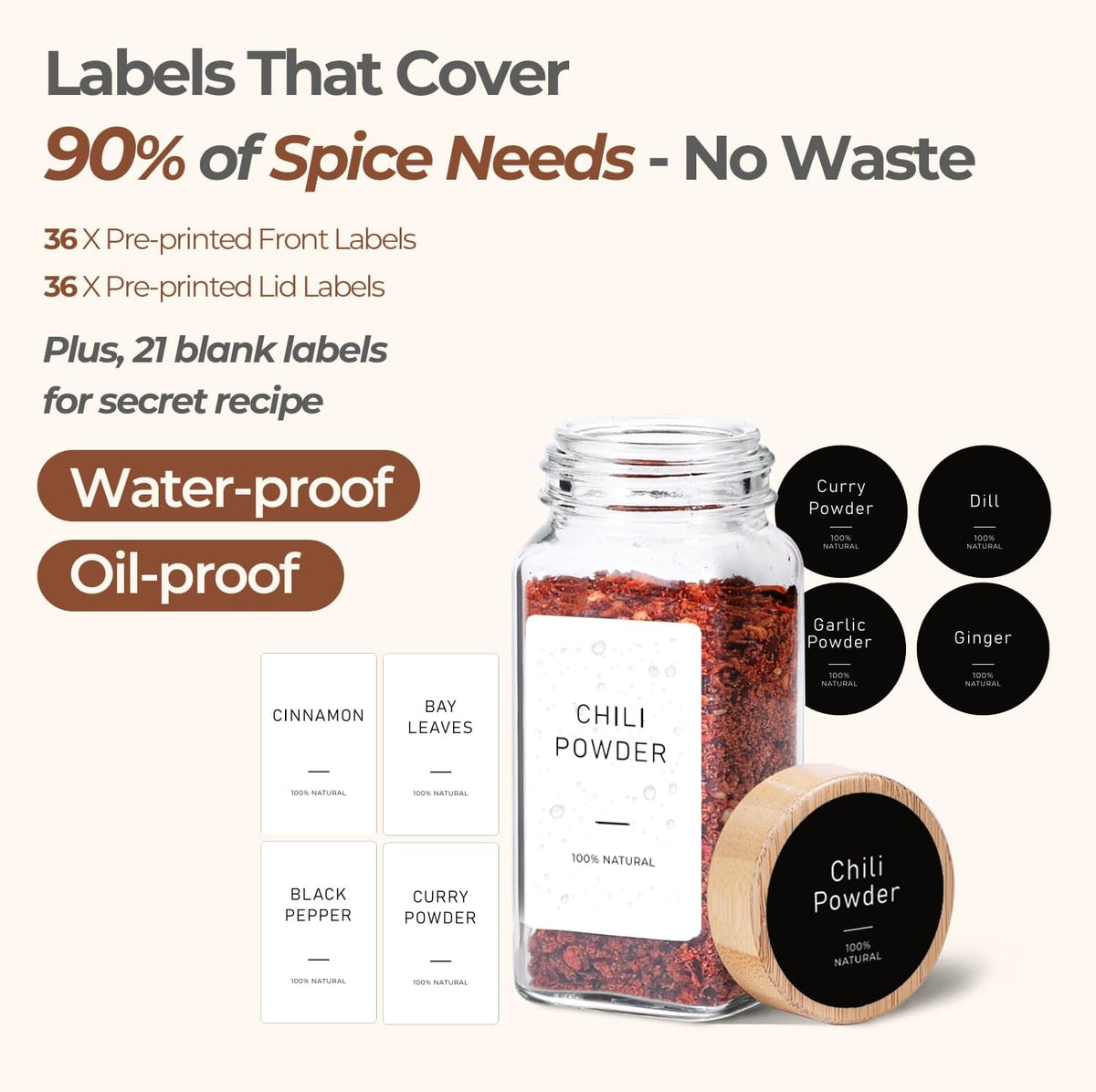 ComSaf 120ml Glass Spice Jars with Bamboo Lids & Labels for Herbs, 24 Pack