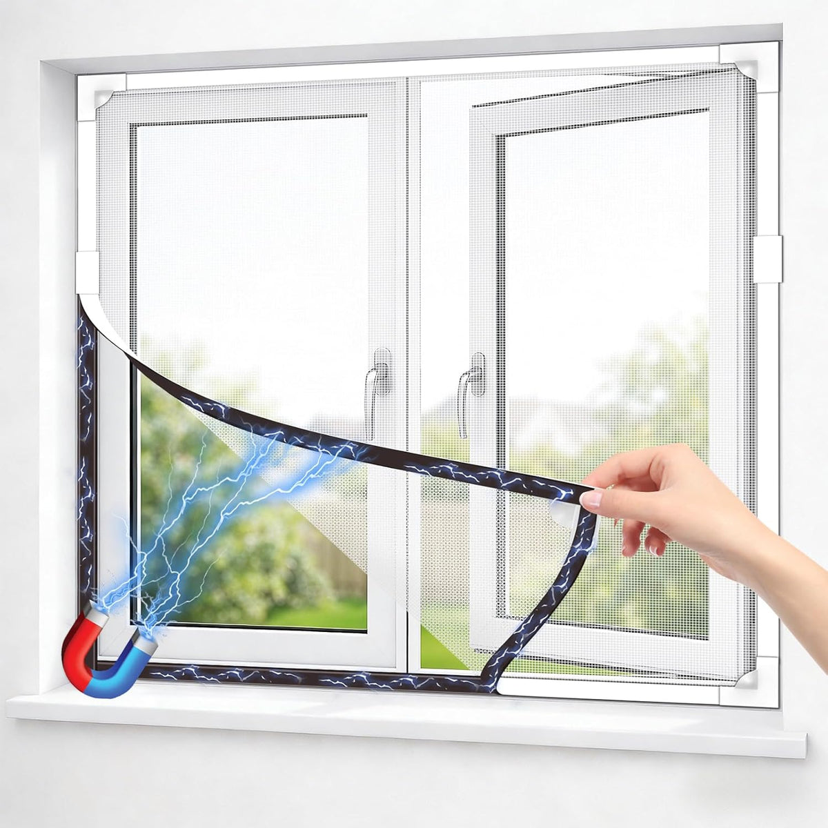 OWYR Magnetic DIY Window Fly Screen Mesh Bug Net - White Frame 120x130cm