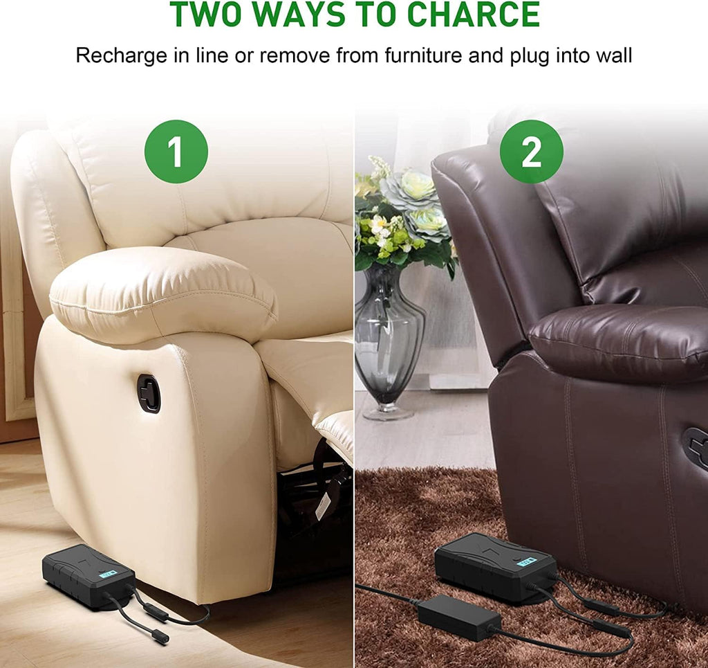 NOPWOK Universal Wireless Recliner Battery Pack 2500mAh - Rechargeable 2-Pin Power Supply for Sofa