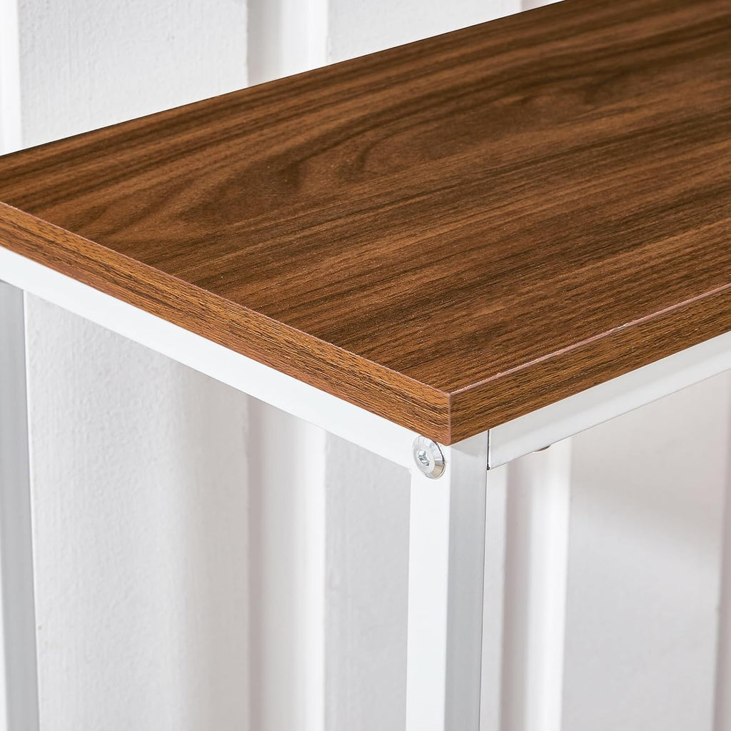 HOOBRO Slim Console Table - White & Walnut Narrow Entryway Sofa Display Table