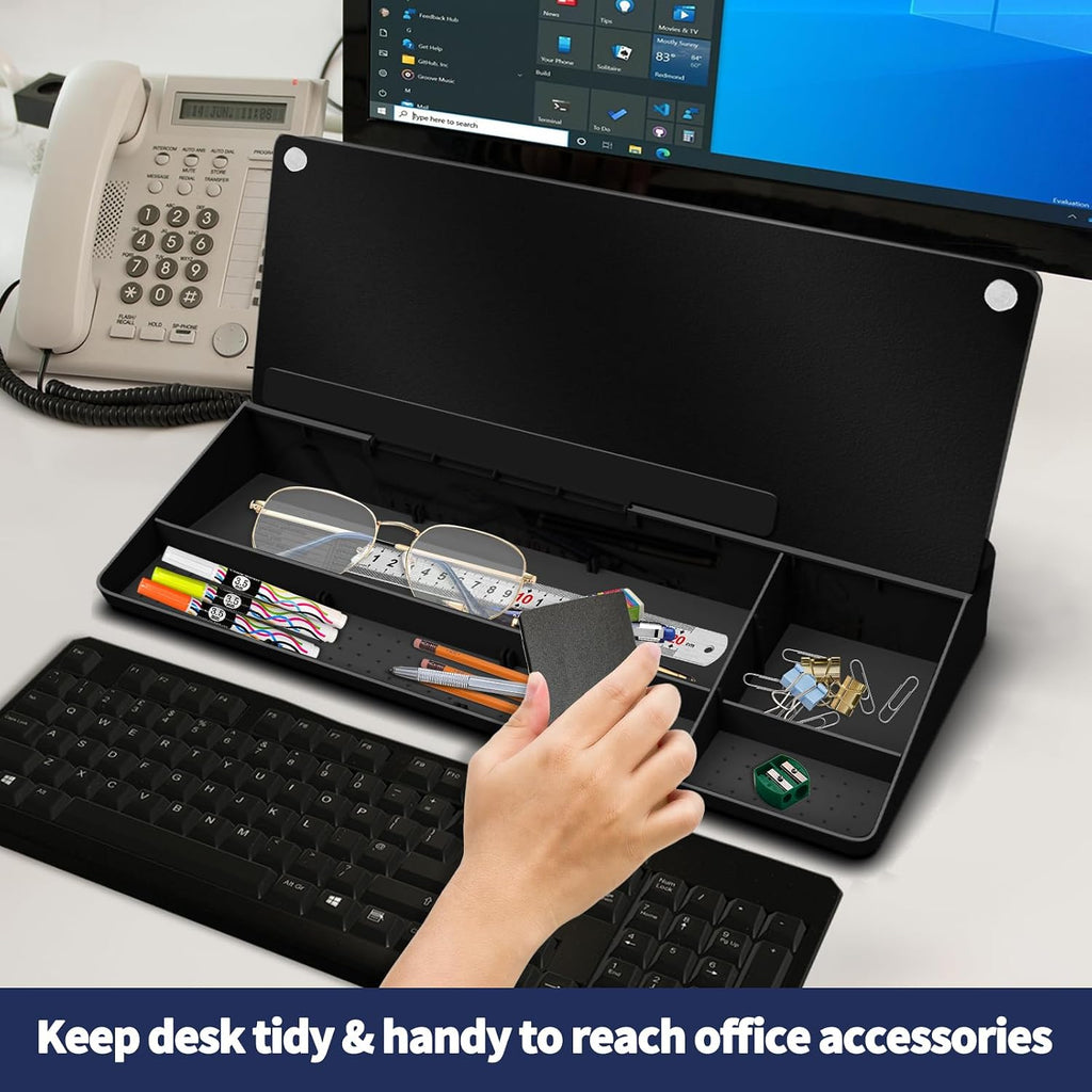 Sliandtelly Desk Glass Chalkboard with Storage 40x18cm - Dry Erase Desktop Notepad with 3 Pens