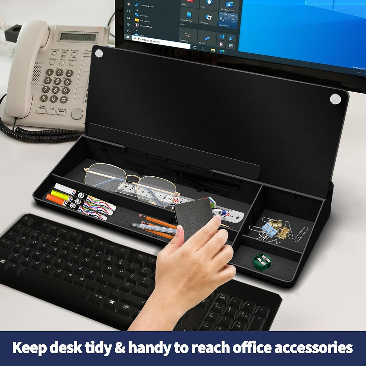 Sliandtelly Desk Glass Chalkboard with Storage 40x18cm - Dry Erase Desktop Notepad with 3 Pens