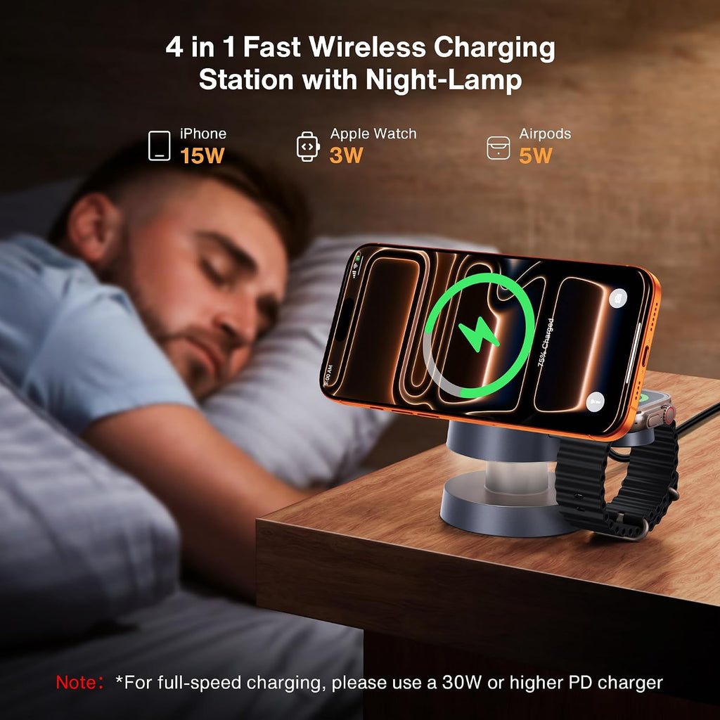 iVANKY 3-in-1 Magnetic Wireless Charging Station - 15W Fast Charging Stand for iPhone, Apple Watch & AirPods