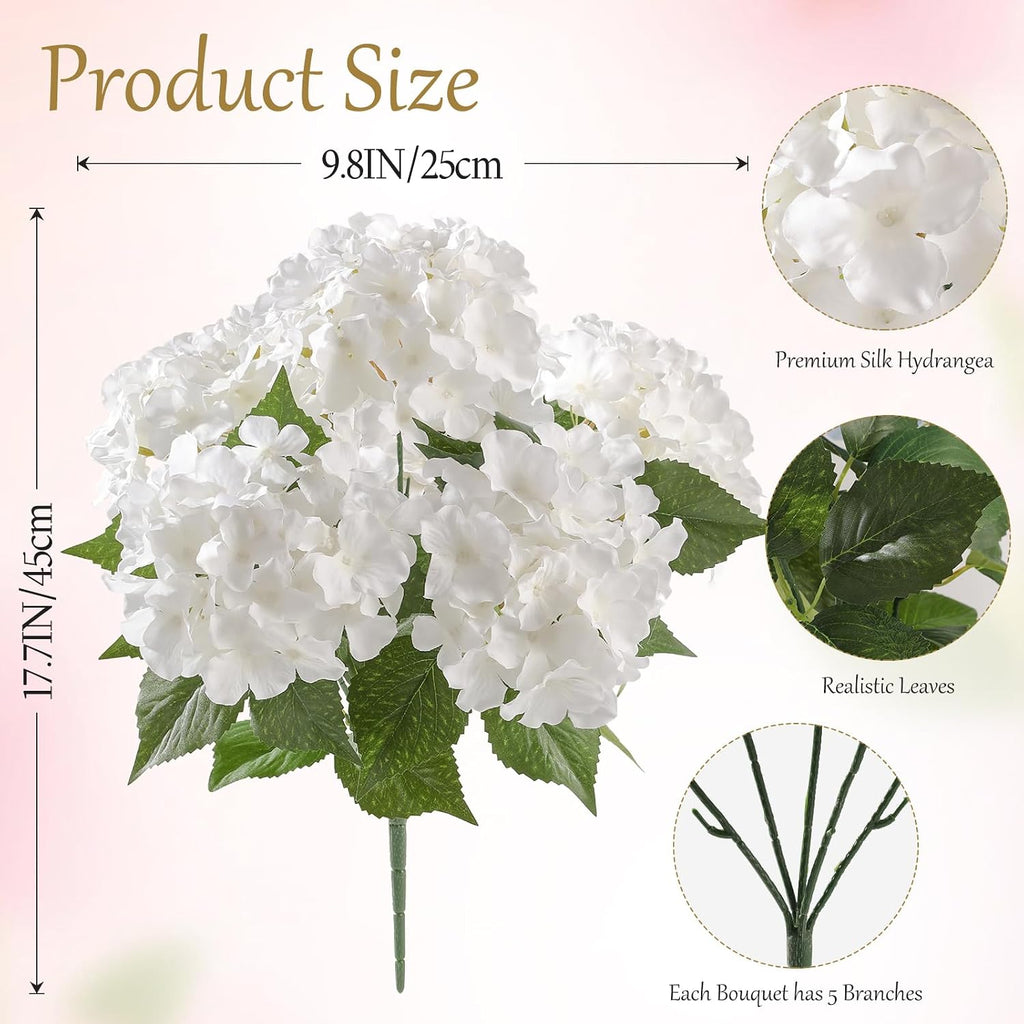 Kisflower 2 Pack White Silk Artificial Hydrangea Flowers Bouquets - Vase & Wedding Decor