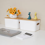 Citylife 2-Pack 6.5L Plastic Storage Boxes with Wooden Lids