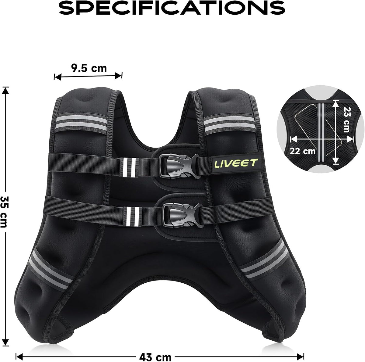 Liveet 6.8kg Certified Weighted Vest for Men & Women - Adjustable Body Weight Vest with Reflective Strips for Walking, Running & Cardio Training