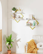 CHOEZON 2 Tier Floating Wall Shelves Set of 2 - Gold & White Hanging Display Shelves