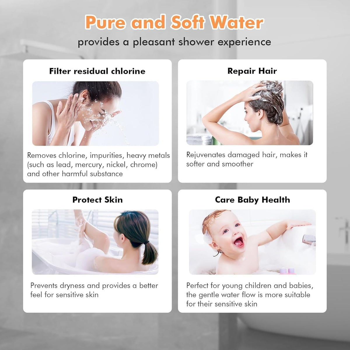 MEKO High Pressure Filter Shower Head for Hard Water - 3+1 Modes Hose Set