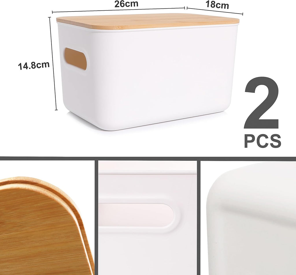 Citylife 2-Pack 6.5L Plastic Storage Boxes with Wooden Lids