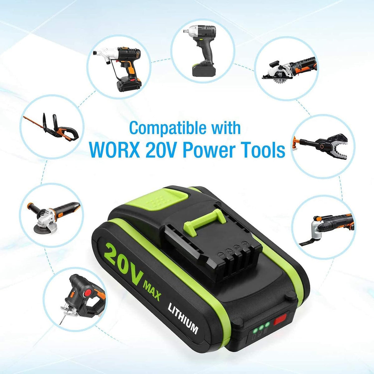 Geelink 3.0Ah 20V Replacement Battery for Worx Cordless Power Tools - High Capacity Li-Ion Pack