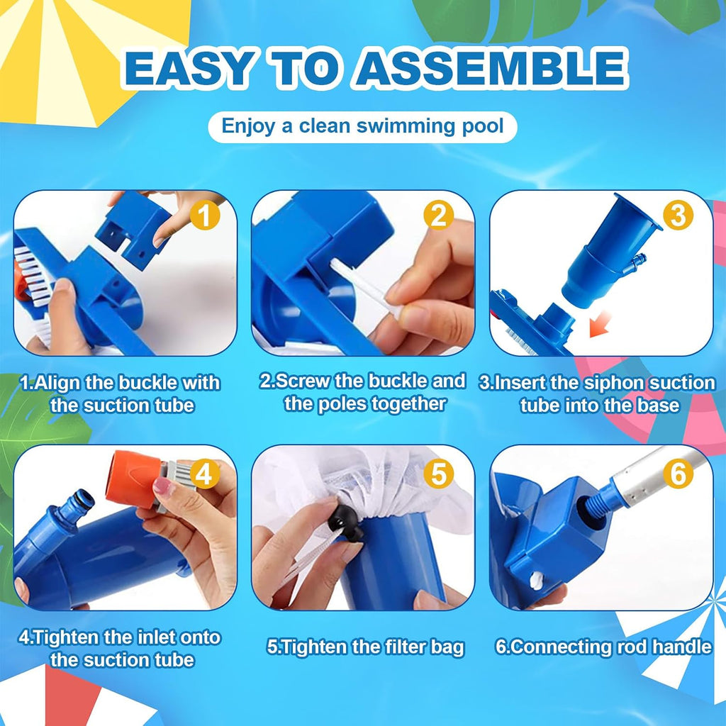 ONEANU Portable Pool Jet Vacuum Cleaner Set - Handheld Cleaner with 5 Section Pole Net Bag