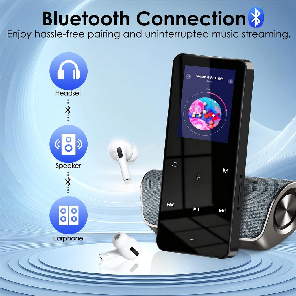 COVVY 24GB Digital MP3 Player with Bluetooth & Speaker - HiFi Lossless Audio Player with FM Radio, Voice Recorder & Earphones