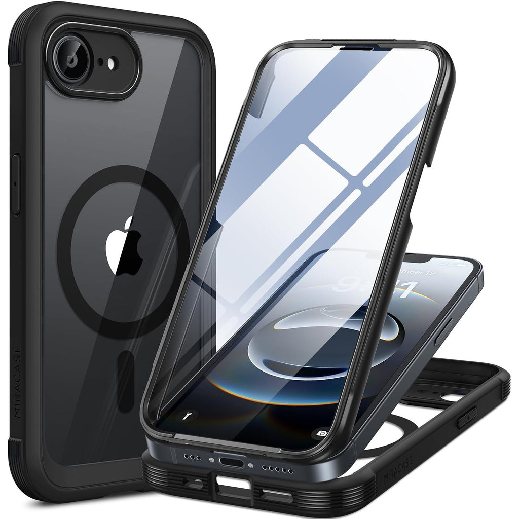 Miracase Magnetic Full-Body Case for iPhone 17e & 16e 6.1" - Built-in Screen Protector Black