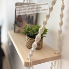 Mekase Set of 2 Boho Macrame Wall Hanging Shelves - Wooden Rope Plant Floating Display