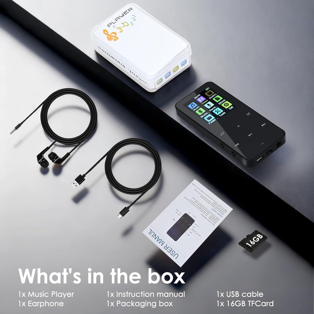 COVVY 24GB Digital MP3 Player with Bluetooth & Speaker - HiFi Lossless Audio Player with FM Radio, Voice Recorder & Earphones