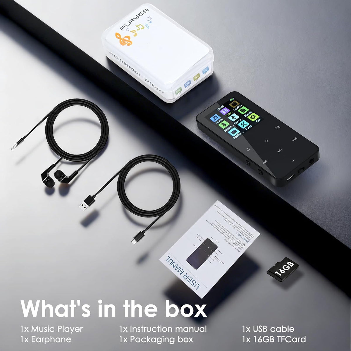 COVVY 24GB Digital MP3 Player with Bluetooth & Speaker - HiFi Lossless Audio Player with FM Radio, Voice Recorder & Earphones