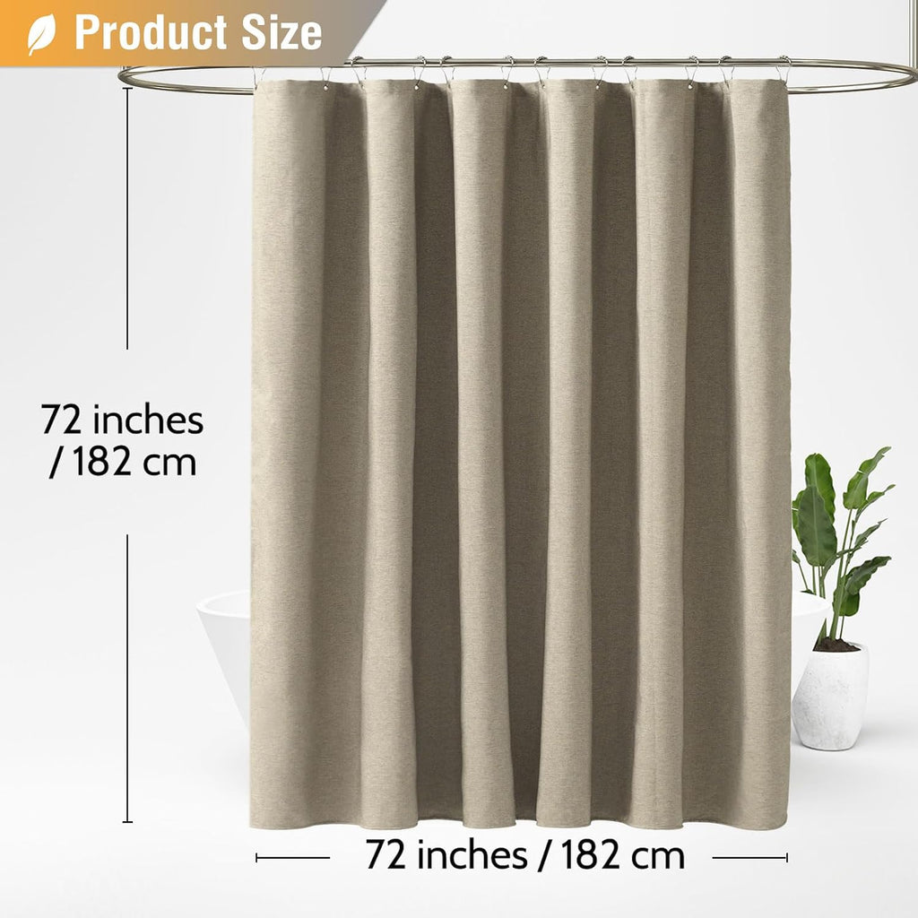 BTTN Linen Look Weighted Shower Curtain, Waterproof, 182x182cm, Tan/Khaki