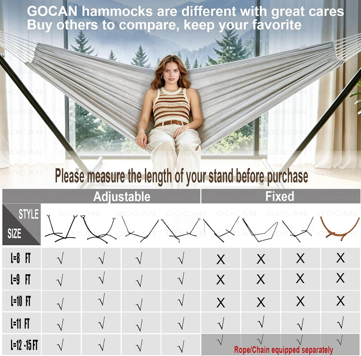GOCAN XXL 2 Person Brazilian Double Hammock 220x150cm - Extra Large Canvas Cotton