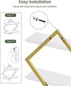 CHOEZON 2 Tier Floating Wall Shelves Set of 2 - Gold & White Hanging Display Shelves