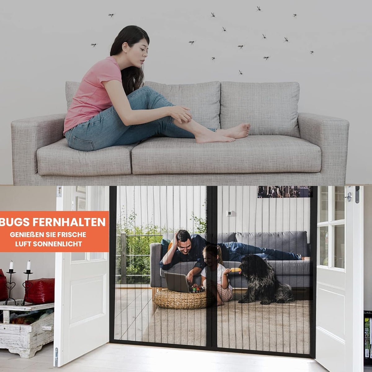 DIKER 120x210cm Magnetic Fly Screen Door - Hands-Free Mesh Insect Net Screen Black