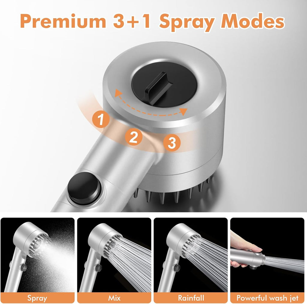 MEKO High Pressure Filter Shower Head for Hard Water - 3+1 Modes Hose Set