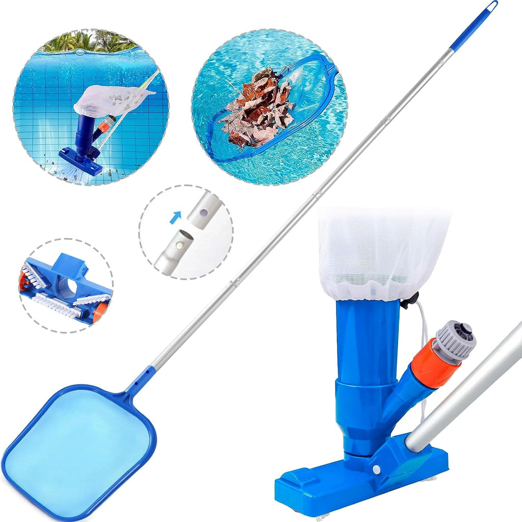 ONEANU Portable Pool Jet Vacuum Cleaner Set - Handheld Cleaner with 5 Section Pole Net Bag