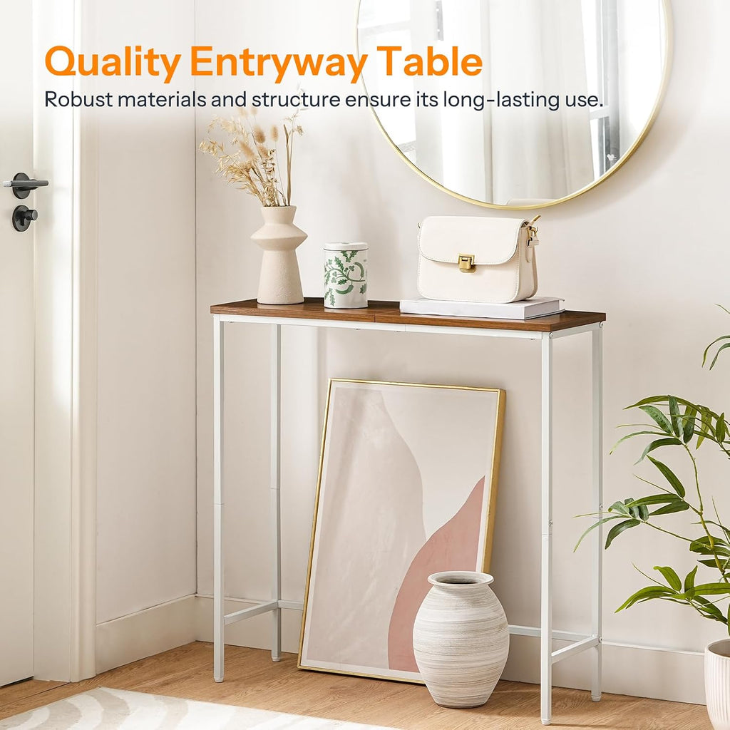 HOOBRO Slim Console Table - White & Walnut Narrow Entryway Sofa Display Table
