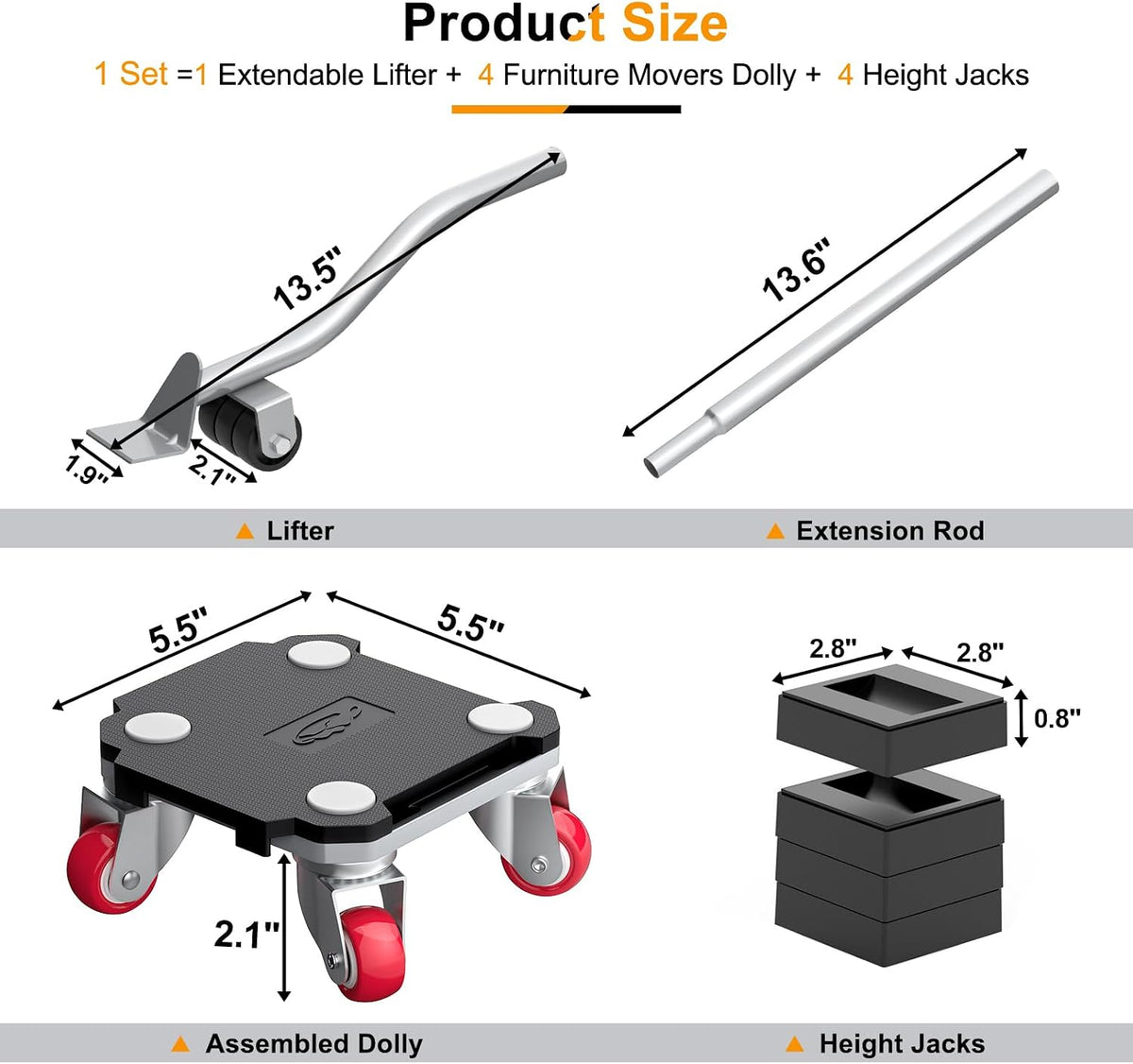 Ronlap Heavy Duty Furniture Mover Lifter Tool Set - 4 Wheel Dolly Rollers for Sofa Fridge