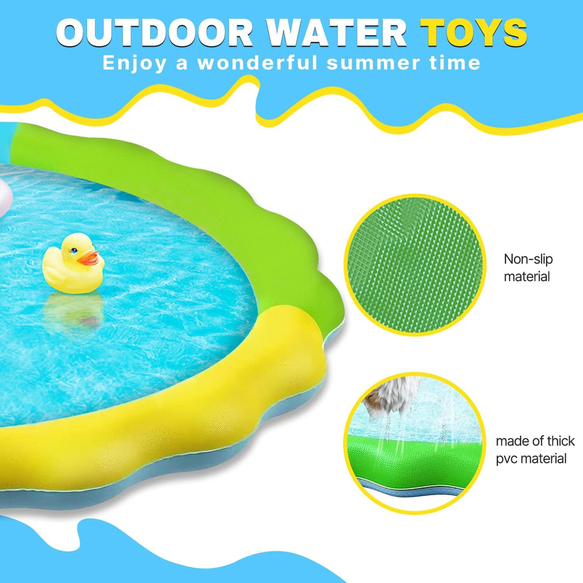 YIGAARUI 170cm Dog Paddling Pool & Sprinkler Splash Pad - Non-Slip Portable Pet Water Play Mat