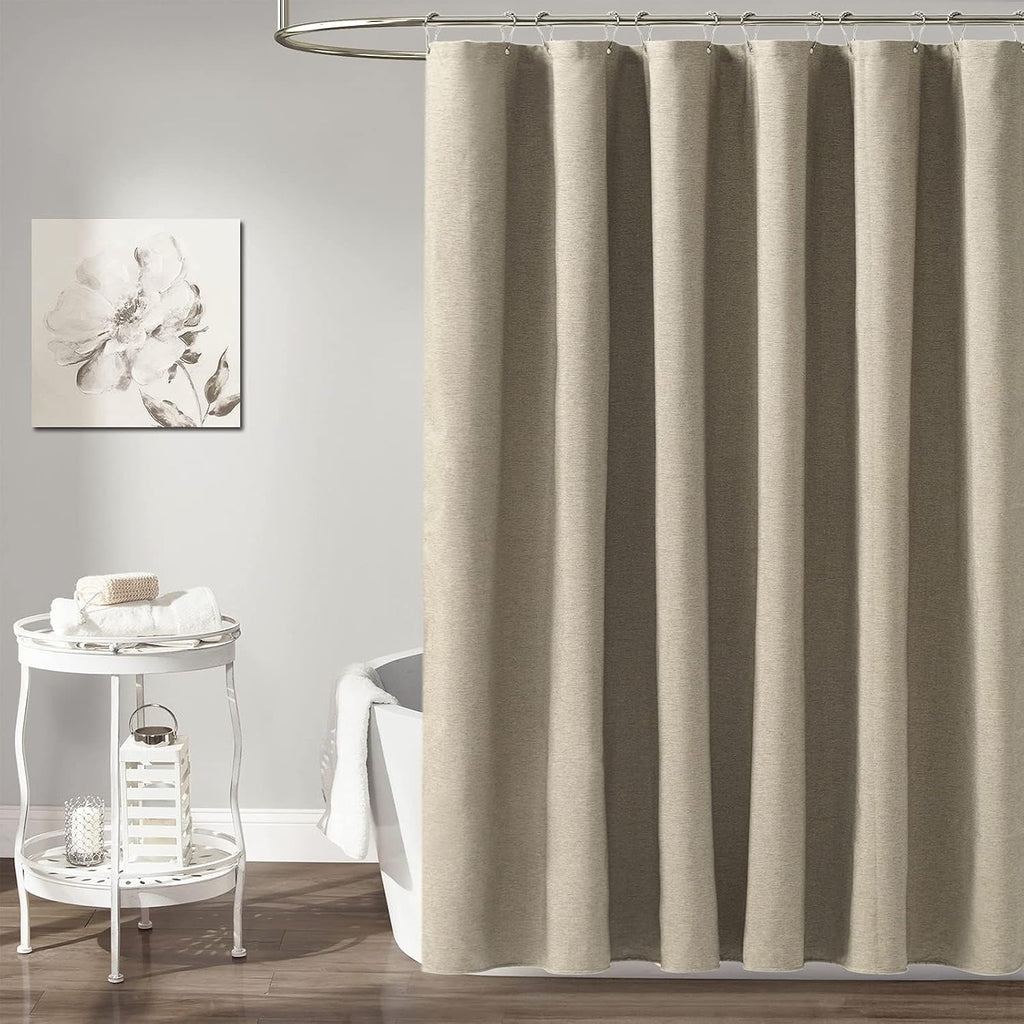 BTTN Linen Look Weighted Shower Curtain, Waterproof, 182x182cm, Tan/Khaki