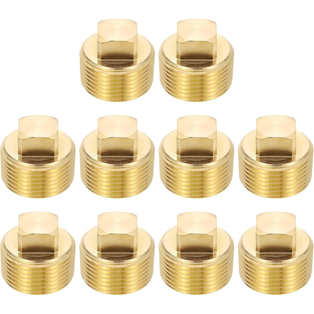 PATIKIL 10-Pack 3/4 Inch NPT Male Brass Square Plug Fittings