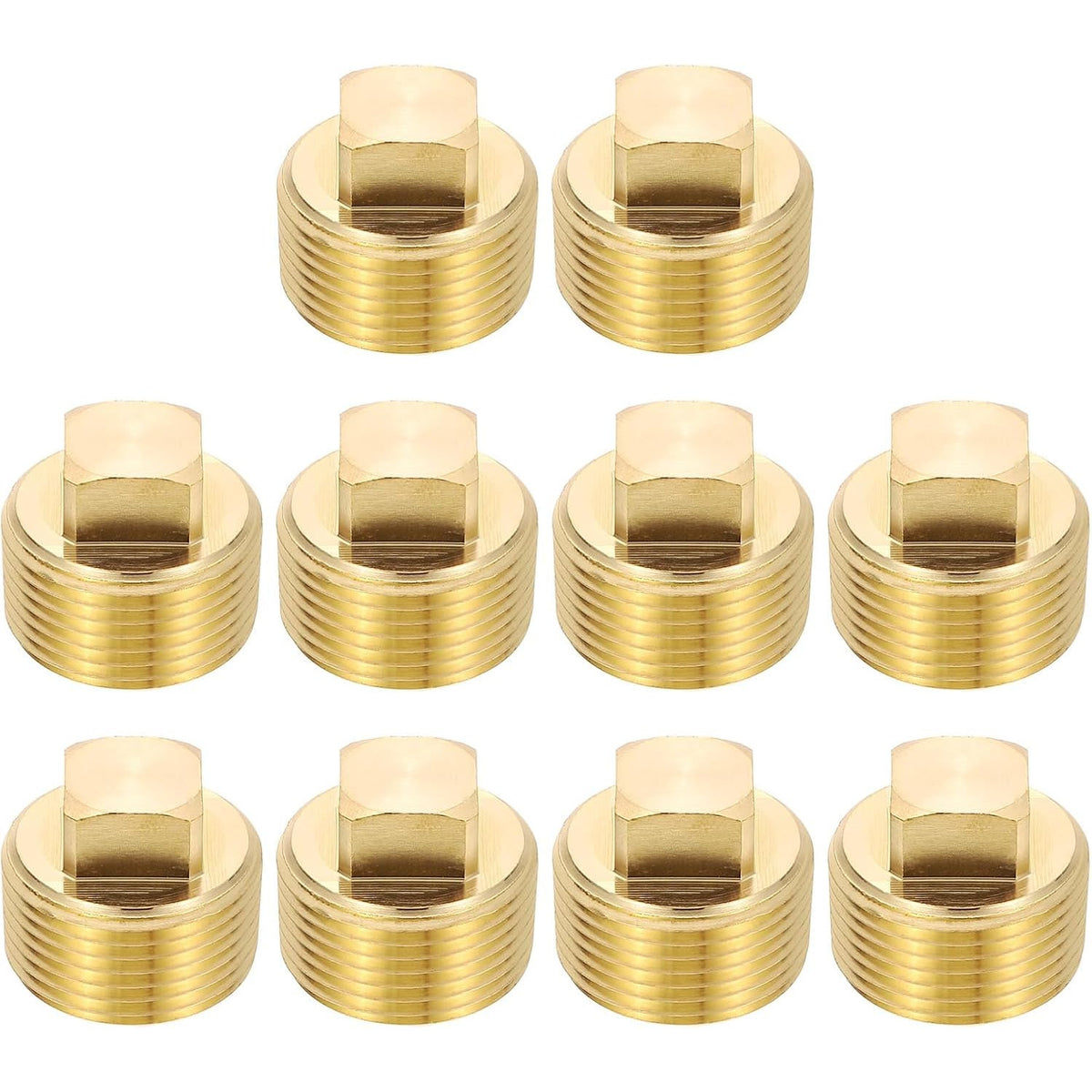 PATIKIL 10-Pack 3/4 Inch NPT Male Brass Square Plug Fittings