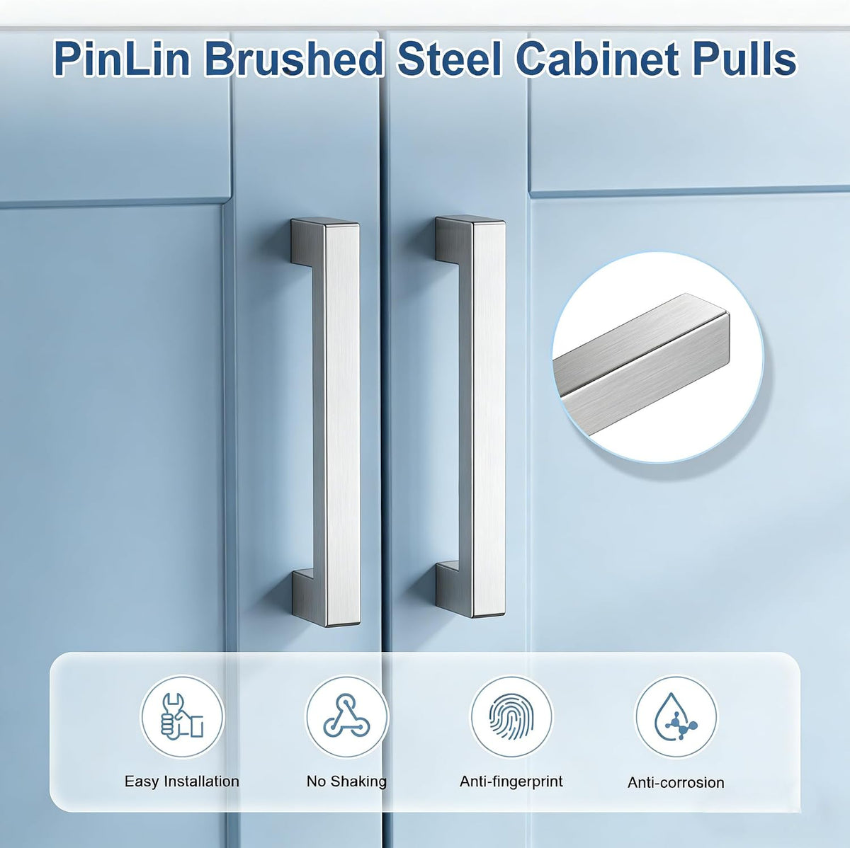 PinLin 20 Pack Brushed Steel Cabinet Handles 320mm Hole Center - Square T-Bar Drawer Pulls
