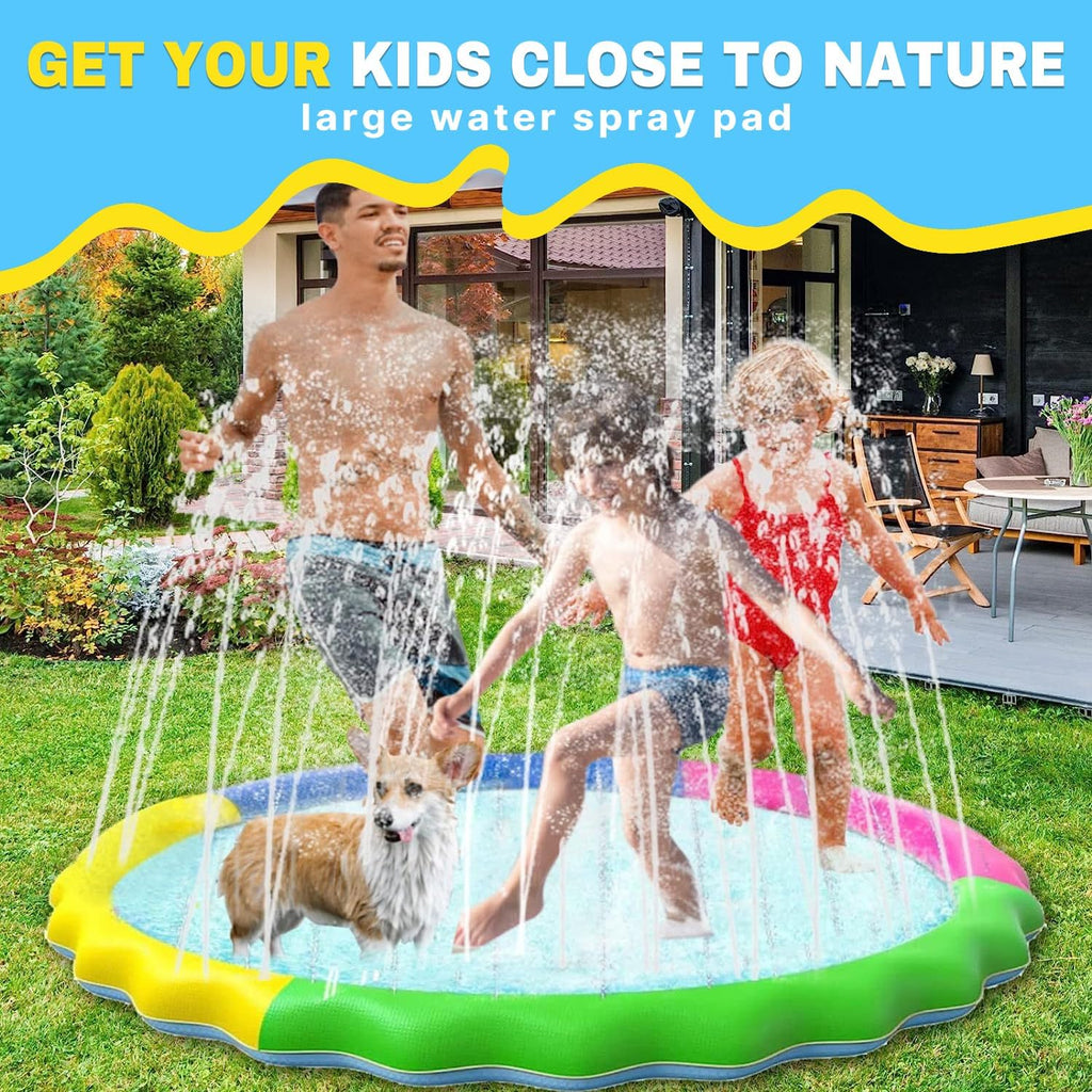 YIGAARUI 170cm Dog Paddling Pool & Sprinkler Splash Pad - Non-Slip Portable Pet Water Play Mat