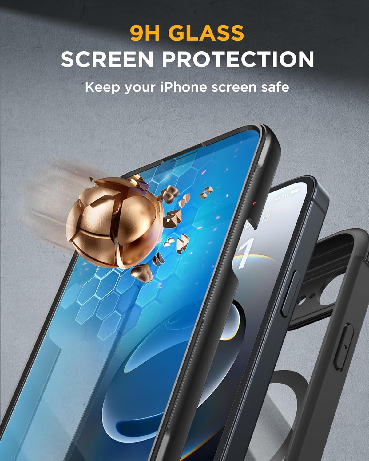 Miracase Magnetic Full-Body Case for iPhone 17e & 16e 6.1" - Built-in Screen Protector Black