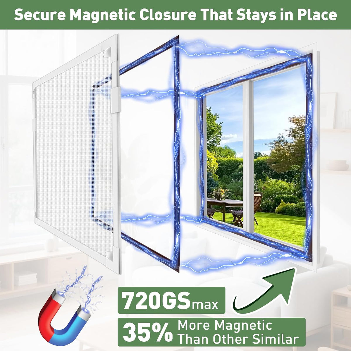 OWYR Magnetic DIY Window Fly Screen Mesh Bug Net - White Frame 120x130cm