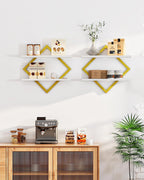 CHOEZON 2 Tier Floating Wall Shelves Set of 2 - Gold & White Hanging Display Shelves