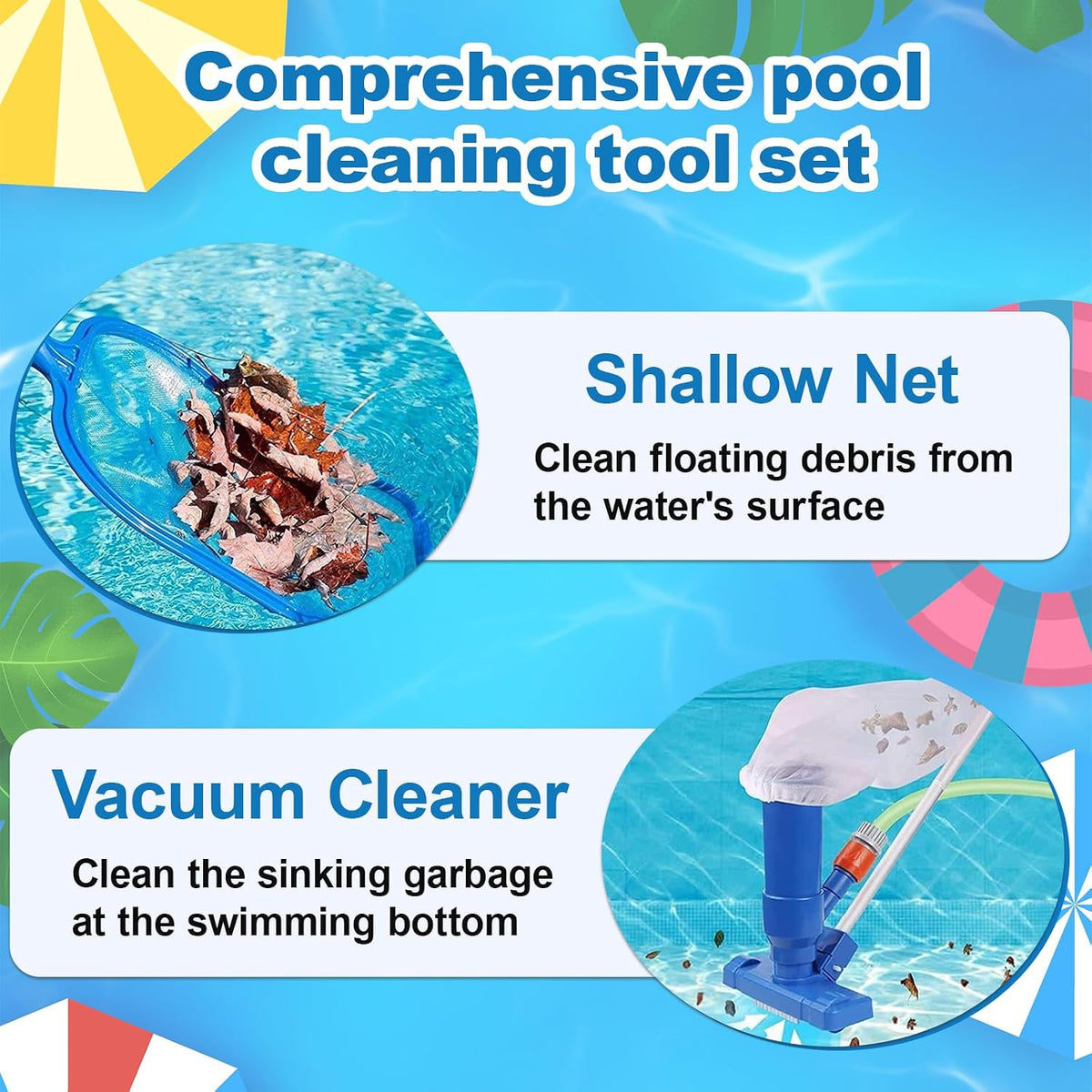 ONEANU Portable Pool Jet Vacuum Cleaner Set - Handheld Cleaner with 5 Section Pole Net Bag