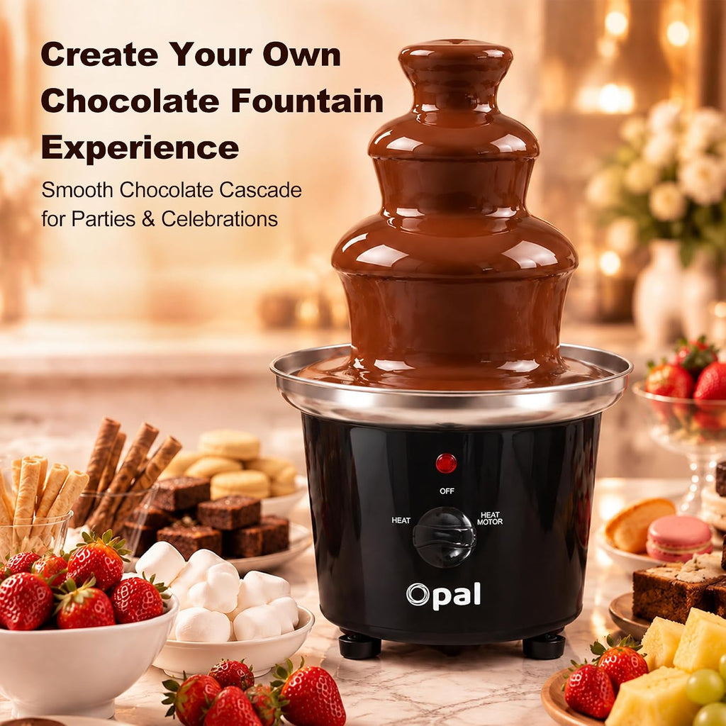 Opal 3 Tier Stainless Steel Electric Chocolate Fountain 500ml Fondue Machine Set